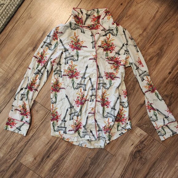 Cats Pajamas Small Two Piece Set Paris Eiffel Tower Button Long Sleeve Pants - Picture 4 of 11